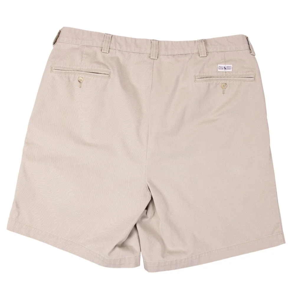 VTG Polo Ralph Lauren Tyler Short Mens 38 Khaki Tan Pleated Chino Cotton Shorts